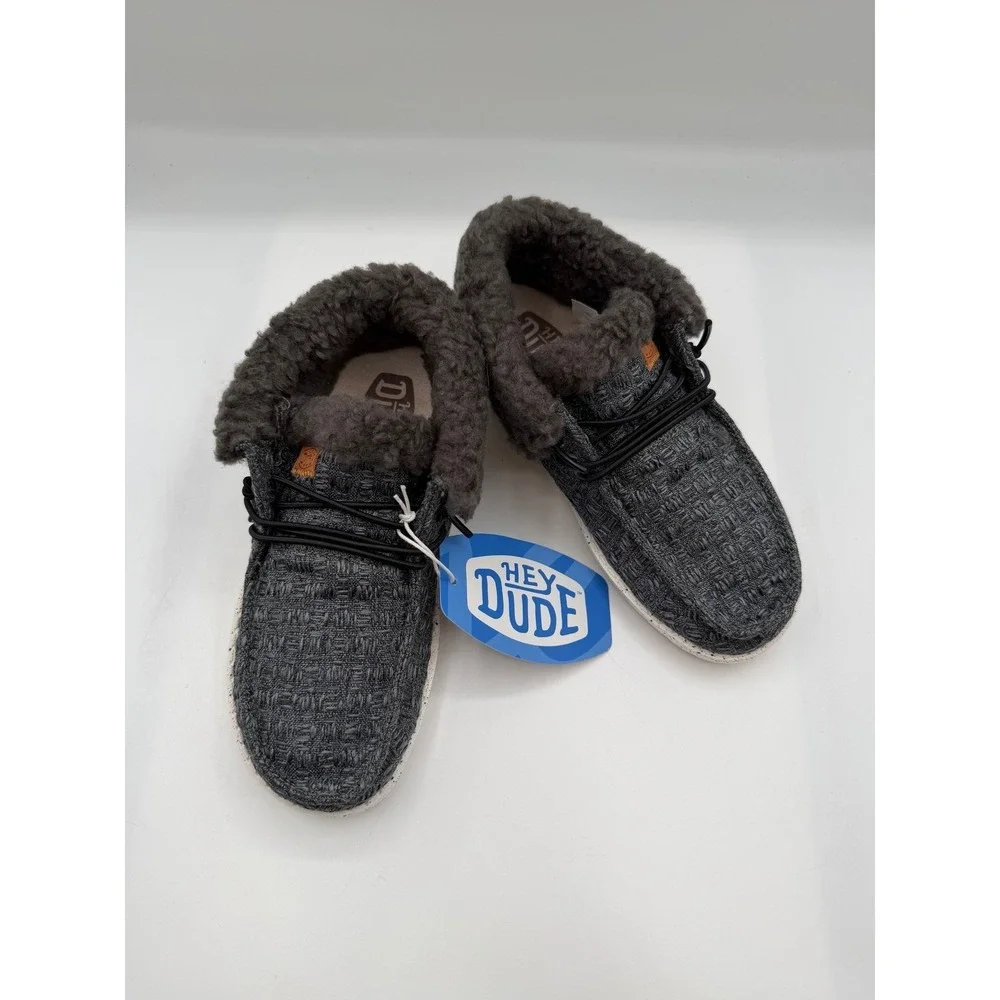 Hey Dude Wendy Fold Youth Stitch Cozy Shoes, US YT1, EU 33,Dark Gray Faux Fur